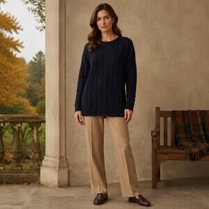 VTG Lauren Ralph Lauren Navy Merino Angora Cashmere Cable Knot Sweater Medium
